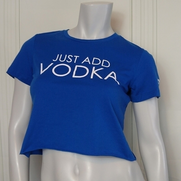 Just Add Vodka Size Large Tee T Shirt Skyy Vodka Blue White Bella Canvas Cropped - Picture 8 of 8